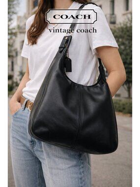 Vintage Coach Ergo Hobo Bag Black Leather USA Made J7B-4077 Shoulder Purse
